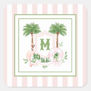 Cabana Strepen Palm Beach Monogram Wapenschild Vierkante Sticker