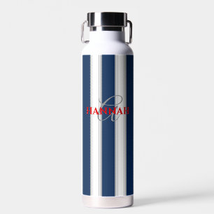 Cabana Stripe Monogram in marineblauw Waterfles