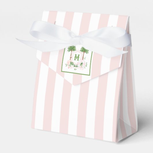 Cabana Stripes Palm Beach Monogram Crest Bedankdoosjes (Voorkant Zijde)