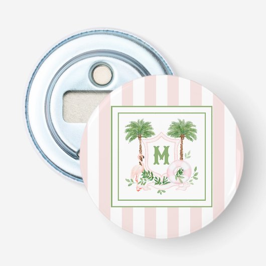 Cabana Stripes Palm Beach Monogram Crest Button Flesopener (Voorkant)
