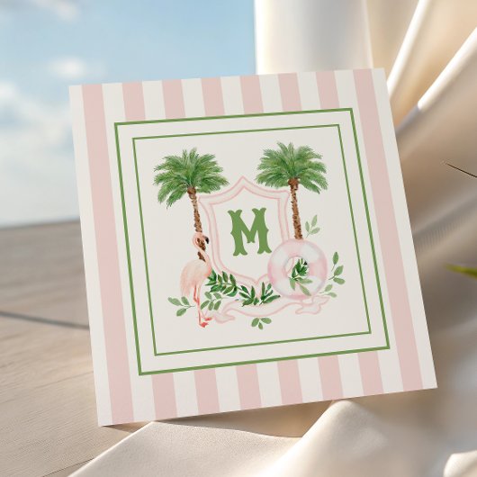 Cabana Stripes Palm Beach Monogram Crest Enclosure Notitiekaartje