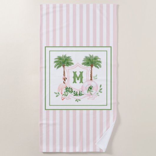 Cabana Stripes Palm Beach Monogram Crest Strandlaken (Voorkant)