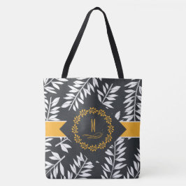 Cabana Thema in Houtskool en Wit met Geel Tote Bag