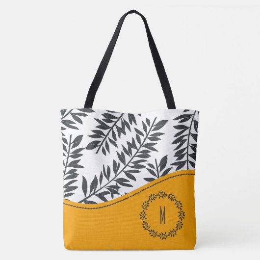 Cabana Thema in Houtskool en Wit met Geel Tote Bag (Achterkant)