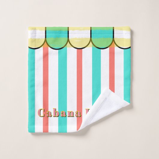 Cabane à coquilles Turquoise Corail Blanc Rayures (Gant de toilette)