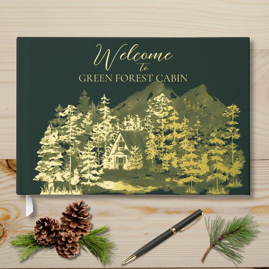 Cabane à l'aquarelle dans la forêt verte feuille d