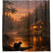 Cabane de forêt au coucher du soleil • Rideau de d (Devant)