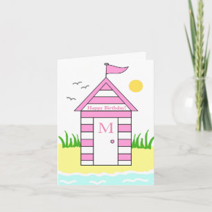 Cabane de plage carte rose