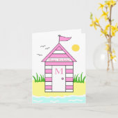 Cabane de plage carte rose (Fleur jaune)