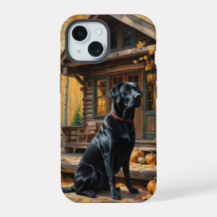 Cabane en rondins de bois Labrador Retriever noir