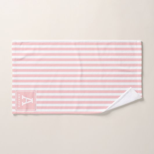Cabane rose pâle rayures Initiales monogrammes (Serviette à main)