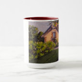 Cabane Rustique Avec Mug aux Violets, Verts, Jaune (Centre)