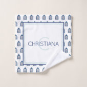 Cabanes de plage rayures parasols texte personnali (Gant de toilette)