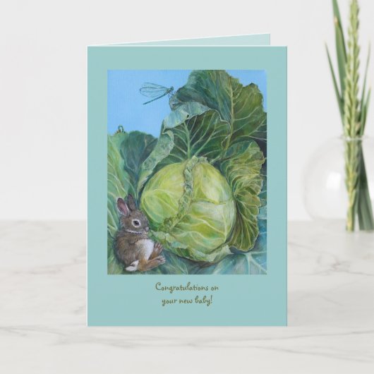 Cabbage and bunny new baby card kaart (Voorkant)