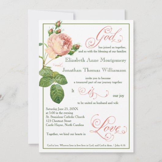 Cabbage Roos God is Love Wedding Invitation Kaart (Voorkant)