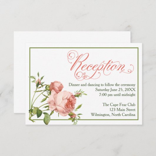 Cabbage Rose Mariage Réception Détails Carte (Devant / Derrière)