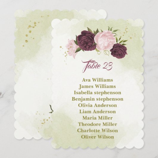 cabernet rose fleurs verdure carte de siège (Devant / Derrière)