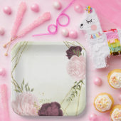 cabernet roze bloemen groen bruiloft papieren bordje (Feest)