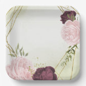 cabernet roze bloemen groen bruiloft papieren bordje (Voorkant)