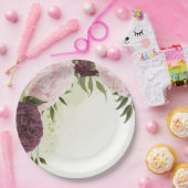 cabernet roze bloemen groen bruiloft papieren bordje (Feest)