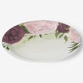 cabernet roze bloemen groen bruiloft papieren bordje (Gekanteld)
