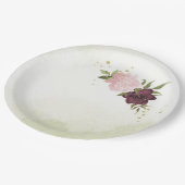 cabernet roze bloemen groen bruiloft papieren bordje (Gekanteld)