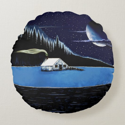 "Cabin by the Lake" Round Pillow ontwerp. Rond Kussen (Voorkant)