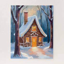 Cabin in the Snowy Winter Woods Christmas Legpuzzel