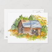 Cabin Ink Pen Schets Waterverf Landschap Briefkaart (Voorkant / Achterkant)