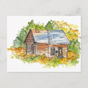Cabin Ink Pen Schets Waterverf Landschap Briefkaart