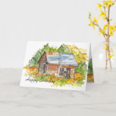 Cabin Pen en Ink Sketch Verjaardag Kaart Landschap (Gele Bloem)