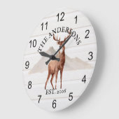 Cabin Rustic Deer wood Personalized Mountain Grote Klok (Hoek)