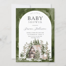 Cabin Theme Forest Woodland Green Baby shower Kaart