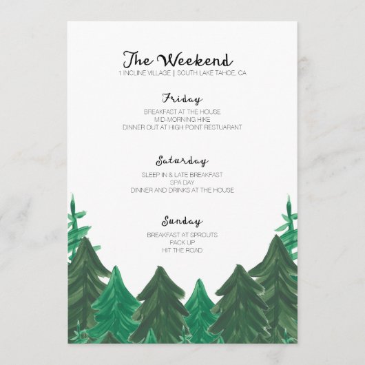 Cabin Weekend Itinerary - Bachelorette Party Weeke Programma (Voorkant)