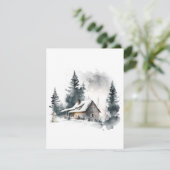 Cabine aquarelle dans la carte de vacances neige (Debout devant)