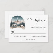 Cabine Bos Hout Sky Tree Brand Camping Bruiloft RSVP Kaartje (Voorkant / Achterkant)