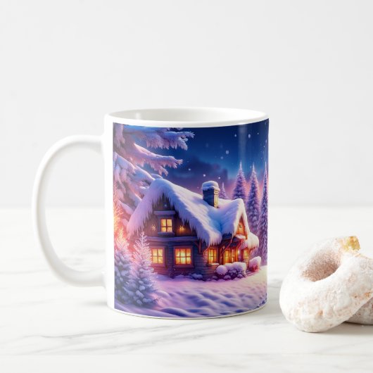 Cabine Confortable À Winter Wonderland Coffee Mug (Avec donut)