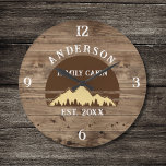 Cabine de famille Rustic Retro Trees Nom de famill<br><div class="desc">Transformez votre maison en une retraite confortable avec notre Cabine de famille Rustic Retro Trees Nom de famille Grande horloge. Ce charmant garde-temps apporte la beauté rustique des grands espaces dans votre espace de vie. Présentant un design d'inspiration vintage avec des arbres rétro rustiques, il ajoute une touche de nostalgie...</div>
