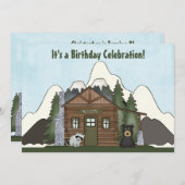 Cabine de montagne mignon avec Ours Invitation d'a (Devant / Derrière)