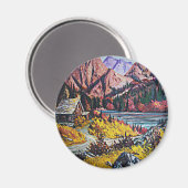 Cabine door het olieverf in het meer magneet (Voorkant / Achterkant)