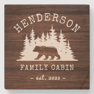Cabine Familie Beer Pine Bossen Stenen Onderzetter
