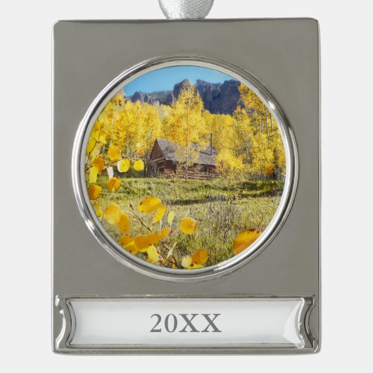 Cabine in Aspens Verzilverd Banner Ornament (Voorkant)