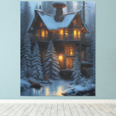 Cabine in de bossen canvas afdruk (Insitu (Houten vloer))