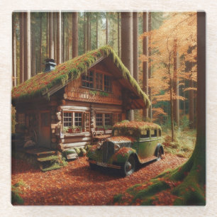 Cabine in de Bossen met een Antiek auto Glazen Onderzetter