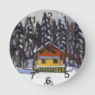 Cabine in sneeuw ronde klok