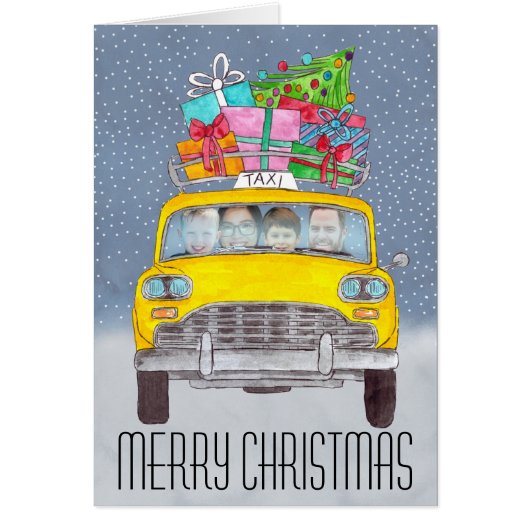 Cabine jaune de Noël carte photo personnalisable (Devant)