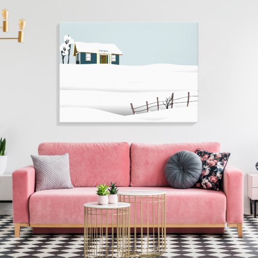 Cabine op een heuvel sneeuw hek canvas afdruk (Insitu (Woonkamer))