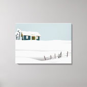 Cabine op een heuvel sneeuw hek canvas afdruk (Voorkant)