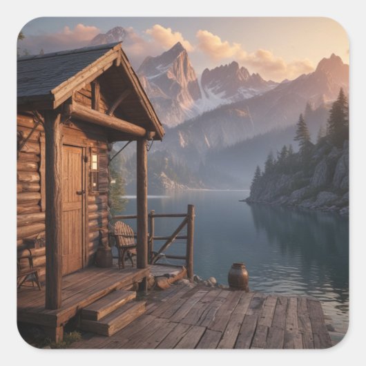 Cabine op het meer vierkante sticker (Voorkant)