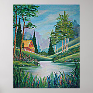 Cabine par Stream Huile Peinture Cadre Impression